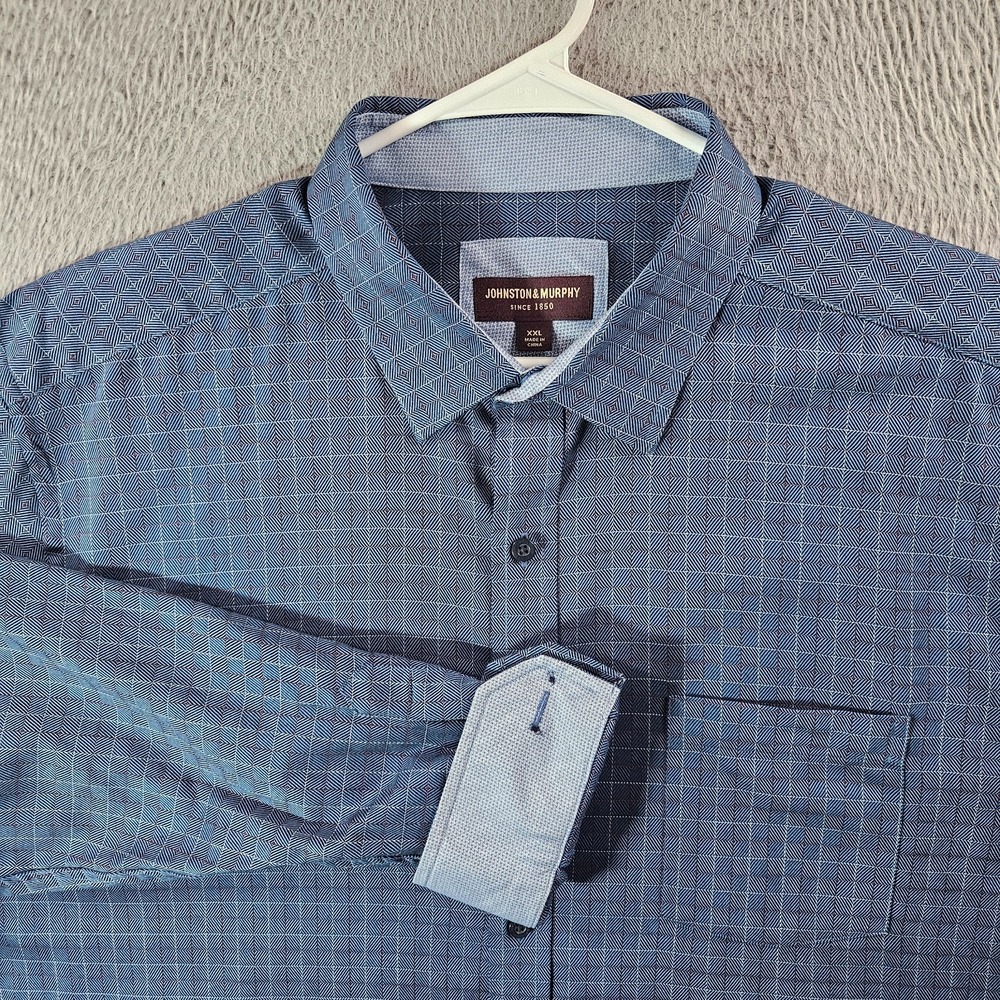Johnston & Murphy Shirt Men XXL Flip Cuff Button Up Long Sleeve Blue‎ Plaid